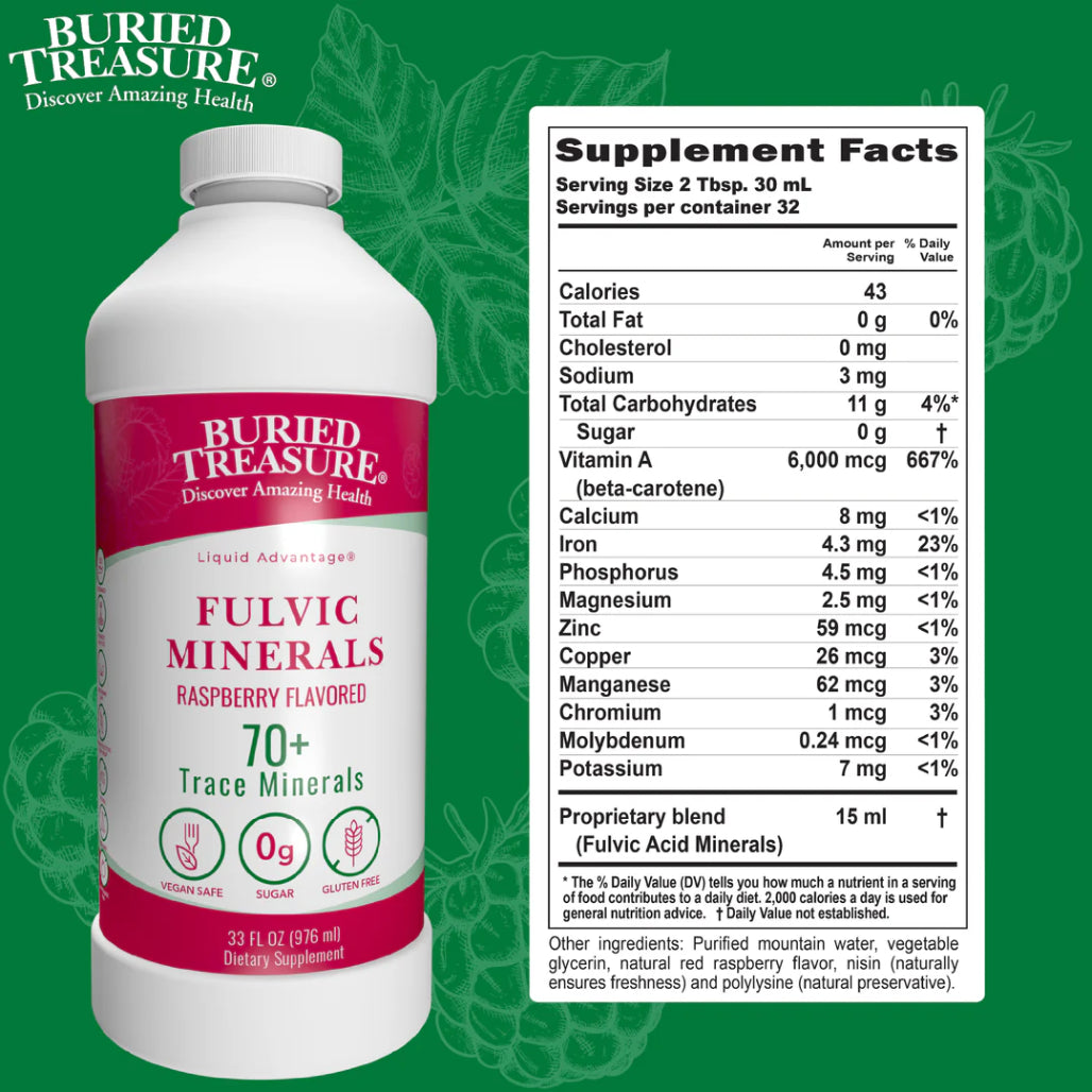  Buried Treasure Raspberry Colloidal Trace Minerals Supplement Ingredients - Vitamin A, Calcium, Iron