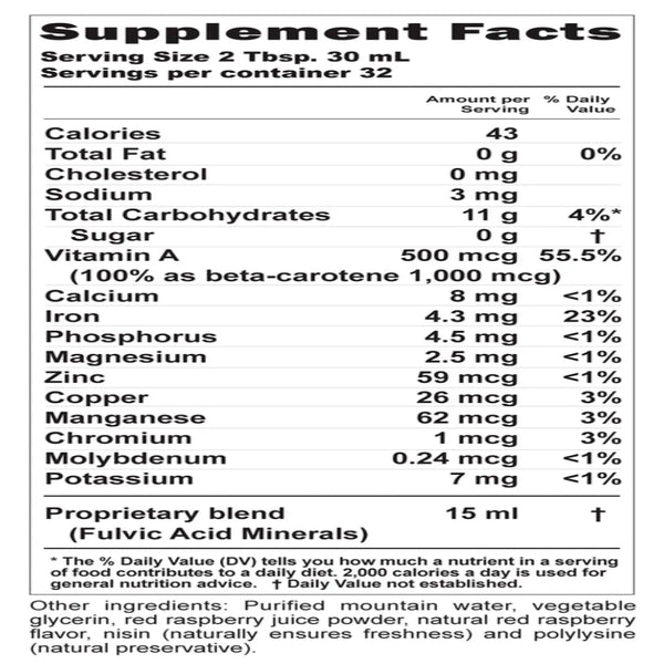 Raspberry Colloidal Trace Minerals by Buried Treasure - 32 oz | Essential for Health and Vitality