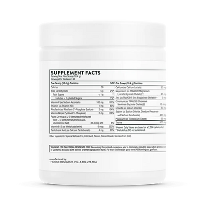 Thorne Catalyte Lemon Lime 11.01 oz supplement facts