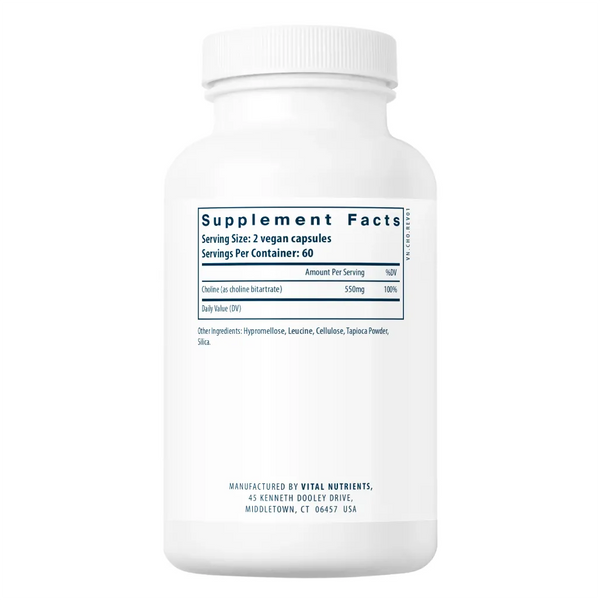 Ingredients of Choline 550 mg Dietary Supplement - Choline, Leucine, Cellulose, Rice Powder, Silica