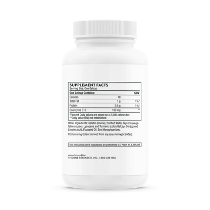 Thorne CoQ10 100 mg 60 Gelcaps supplement facts