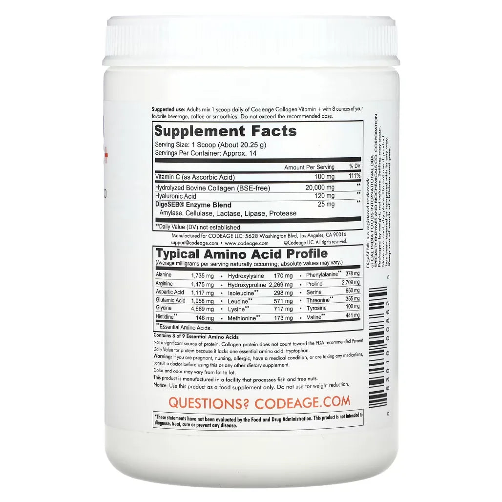 Collagen Vitamin C Supplement Ingredients - Vitamin C, Hydrolyzed Bovine Collagen