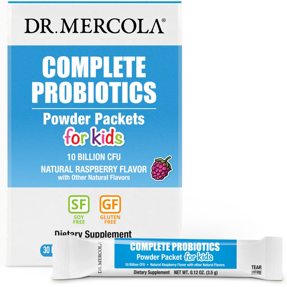Dr. Mercola's Complete Probiotics Powder Packet for Kids - Natural Raspberry Flavor with Other Natural Flavors