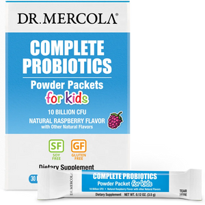 Dr. Mercola's Complete Probiotics Powder Packet for Kids - Natural Raspberry Flavor with Other Natural Flavors