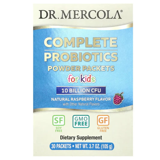 Dr. Mercola's Complete Probiotics Powder Packet for Kids - Natural Raspberry Flavor with Other Natural Flavors