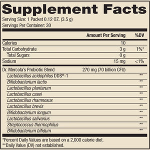 Dr. Mercola Complete Probiotics Powder Packets 70 Billion CFU Natural Raspberry Flavor
