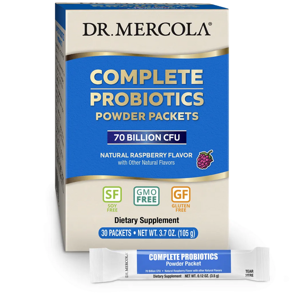 Dr. Mercola Complete Probiotics Powder Packets 70 Billion CFU Natural Raspberry Flavor