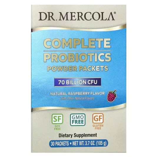 Dr. Mercola Complete Probiotics Powder Packets 70 Billion CFU Natural Raspberry Flavor