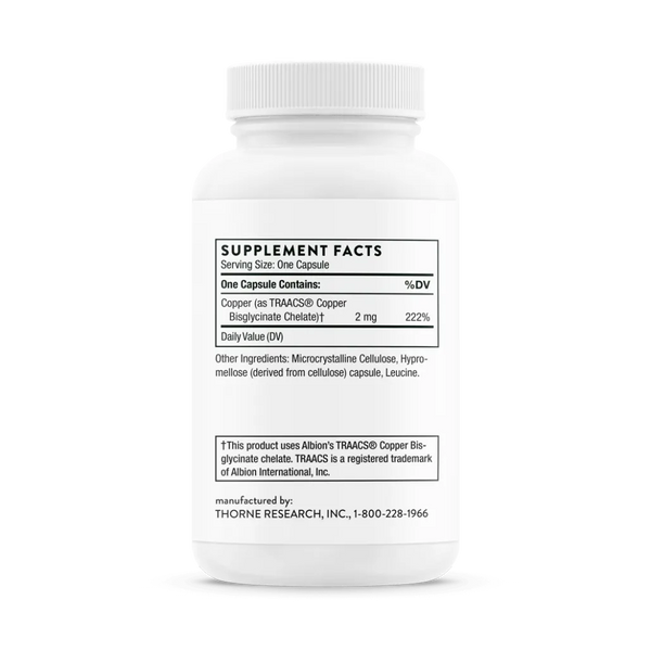 Thorne Copper Bisglycinate 60 vegcaps supplement facts