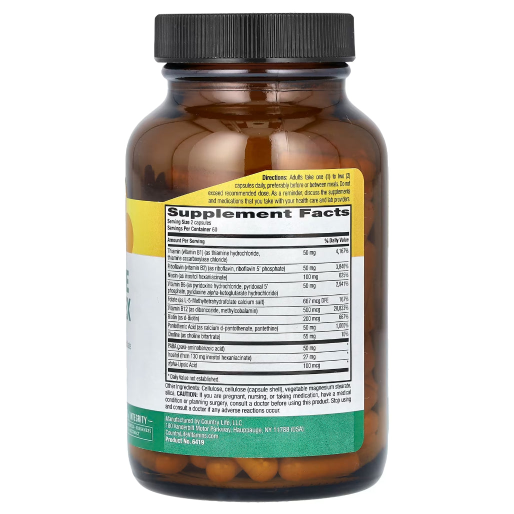 Country Life Coenzyme B-complex Supplement Ingredients - Thiamin, Riboflavin