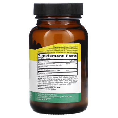 Ingredients of Country life Magnesium 300 mg Dietary Supplement - Magnesium, Horsetail Extract