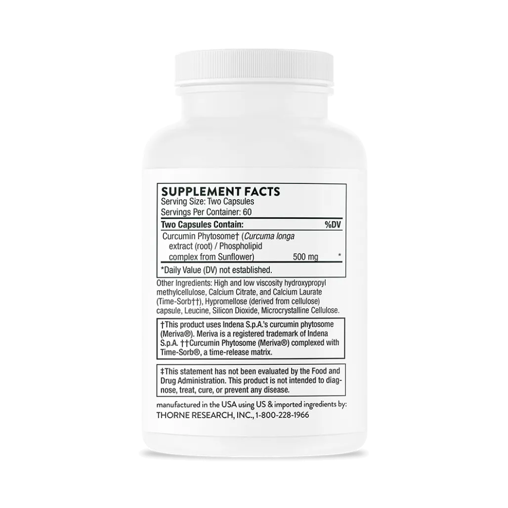 Thorne Curcumin Phytosome Sustained Meriva 120 Caps supplement facts