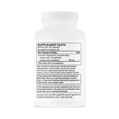 Thorne Curcumin Phytosome Sustained Meriva 120 Caps supplement facts