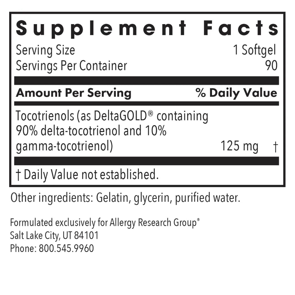 Delta Fraction Tocotrienols 125mg Allergy Research Group