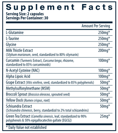 Ingredients of Detox Formula dietary supplement - L-Glutamine, L-Taurine, Glycine, Milk Thistle Extract