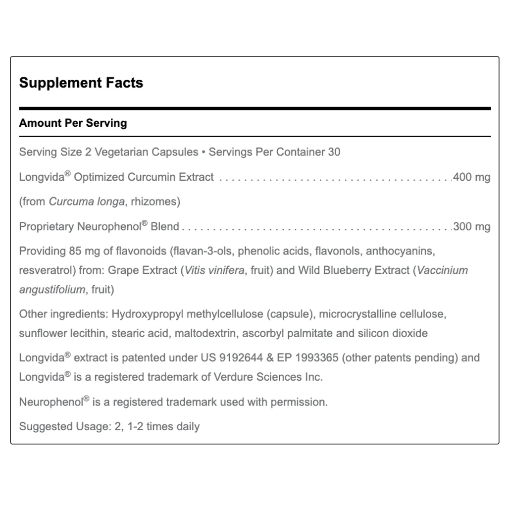 Douglas Laboratories Optimized Curcumin With Neurophenol Supplement Ingredients