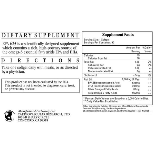 EPA-625 DHA-245 Ecological Formulas/Cardiovascular Research