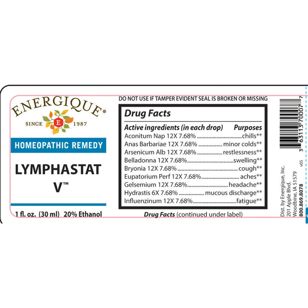 Lymphastat V by Energique Supplement Ingredients - Aconitum Nap 12X, Arsenicum Alb 12X