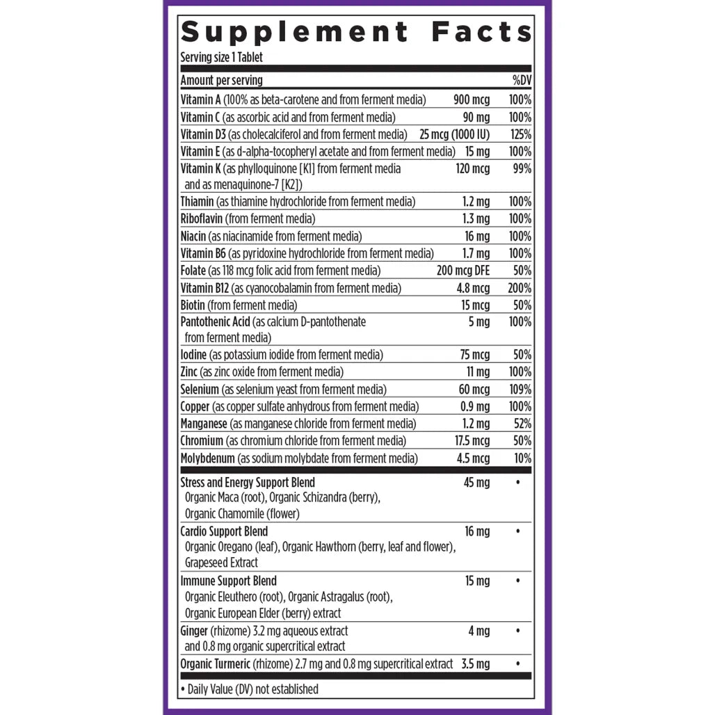 Ingredients of Every Man's One Daily dietary supplement - vitamin A, vitamin C, vitamin D3