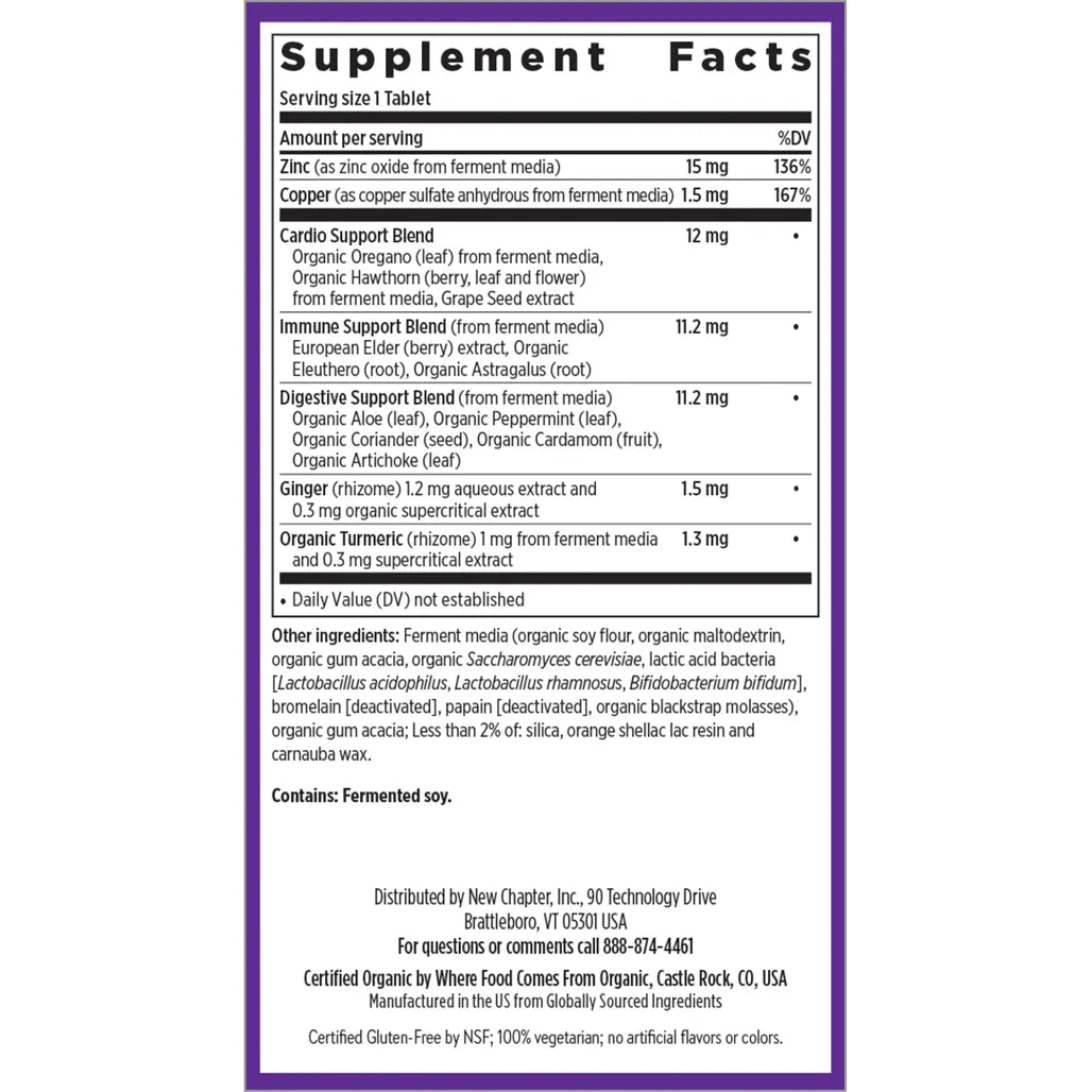 Ingredients of Fermented Zinc Complex dietary supplement - zinc, copper, organic fenugreek