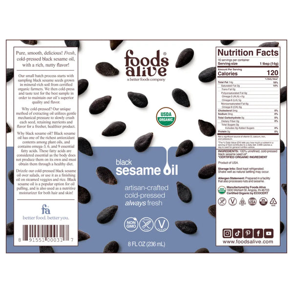 Black Sesame Seed Oil Organic Foods Alive