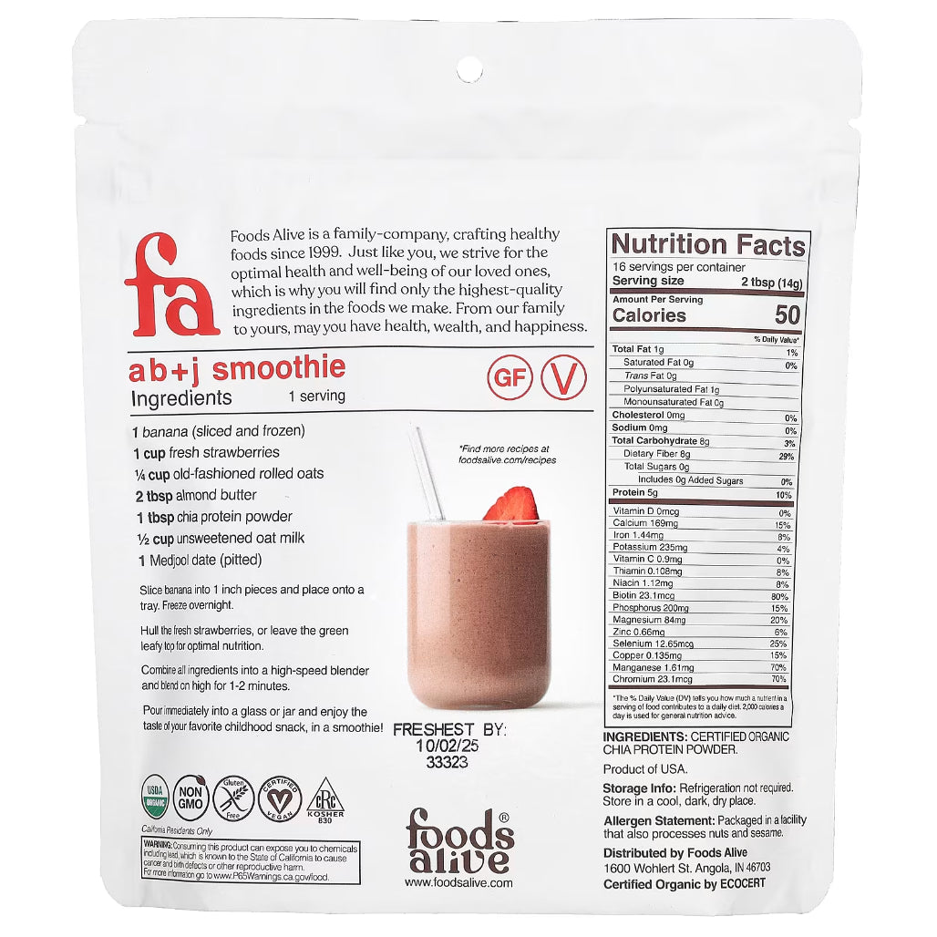 Chia Protein Powder Organic by Foods Alive at Nutriessential.com