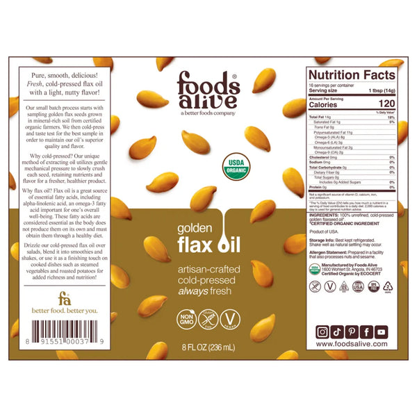 Gold Flax Seed Oil Organic Foods Alive