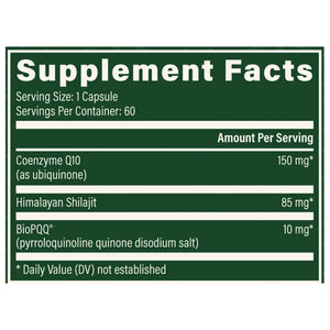 Global Healing CoQ10 & BioPQQ with Shilajit Supplement Facts