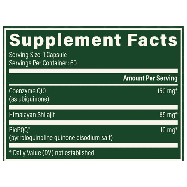 Global Healing CoQ10 & BioPQQ with Shilajit Supplement Facts