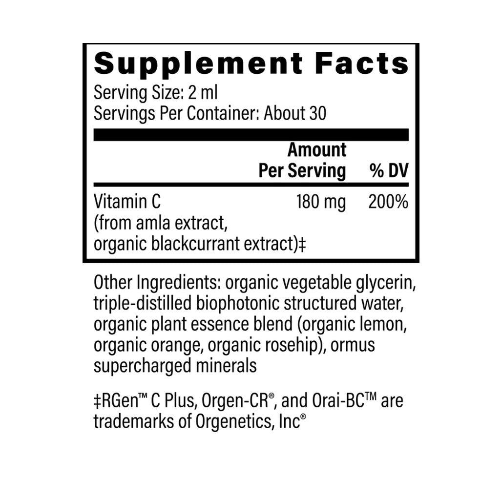 Global Healing  Plant-Based Vitamin C 2 oz Liquid Supplement Ingredients