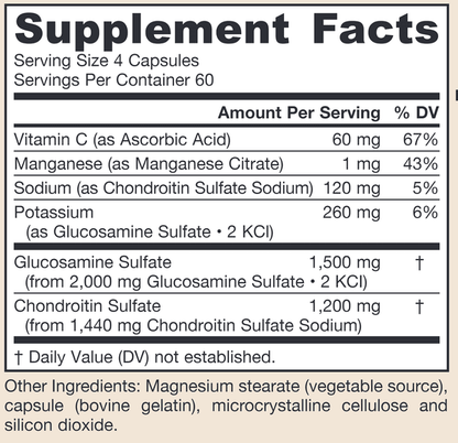 Ingredients of Jarrow Formulas Glucosamine + Chondroitin Dietary Supplement - Vitiamin C, Manganese