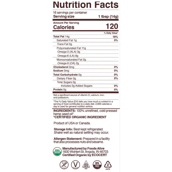 Hemp Oil Organic Foods Alive