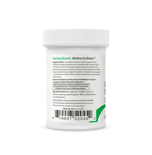 Seeking Health Histamine Digest supplement label showing usage instructions, benefits of DAOGest enzyme, and allergen-free formula details