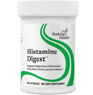 Seeking Health Histamine Digest dietary supplement bottle – supports histamine digestion from food, drinks, and microbiome with 90 capsules.