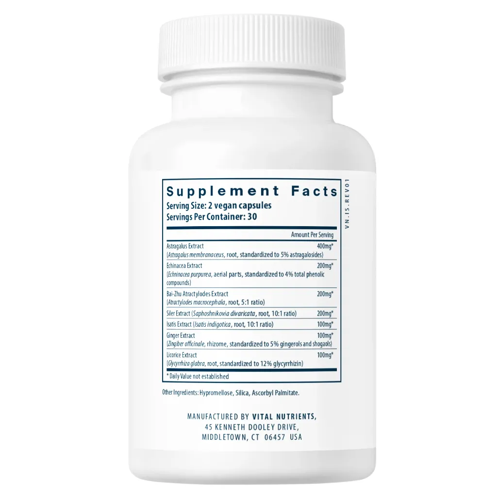 Ingredients of Immune Support Dietary Supplement - Astragalus Root Extract 400mg, Echinacea purpurea Root Extract 200mg