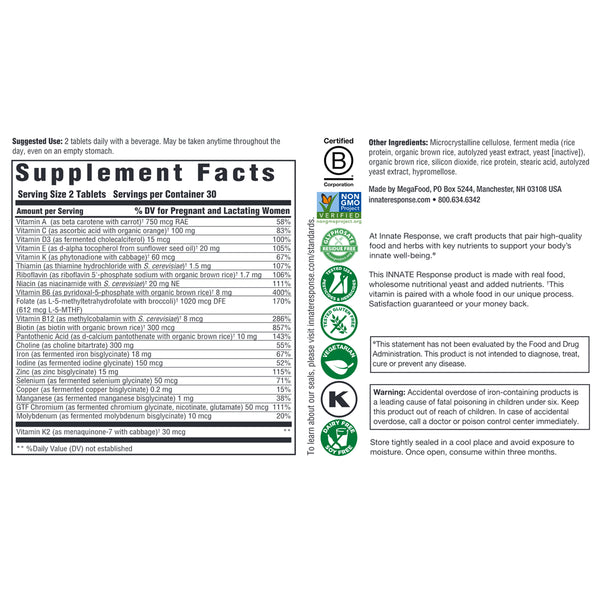 Supplemen facts of Baby & Me Multivitamin 