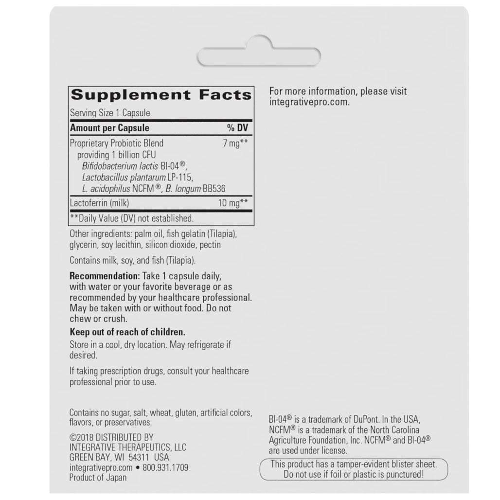 Integrative Therapeutics PRO-FLORA IMMUNE 30 caps supplement facts