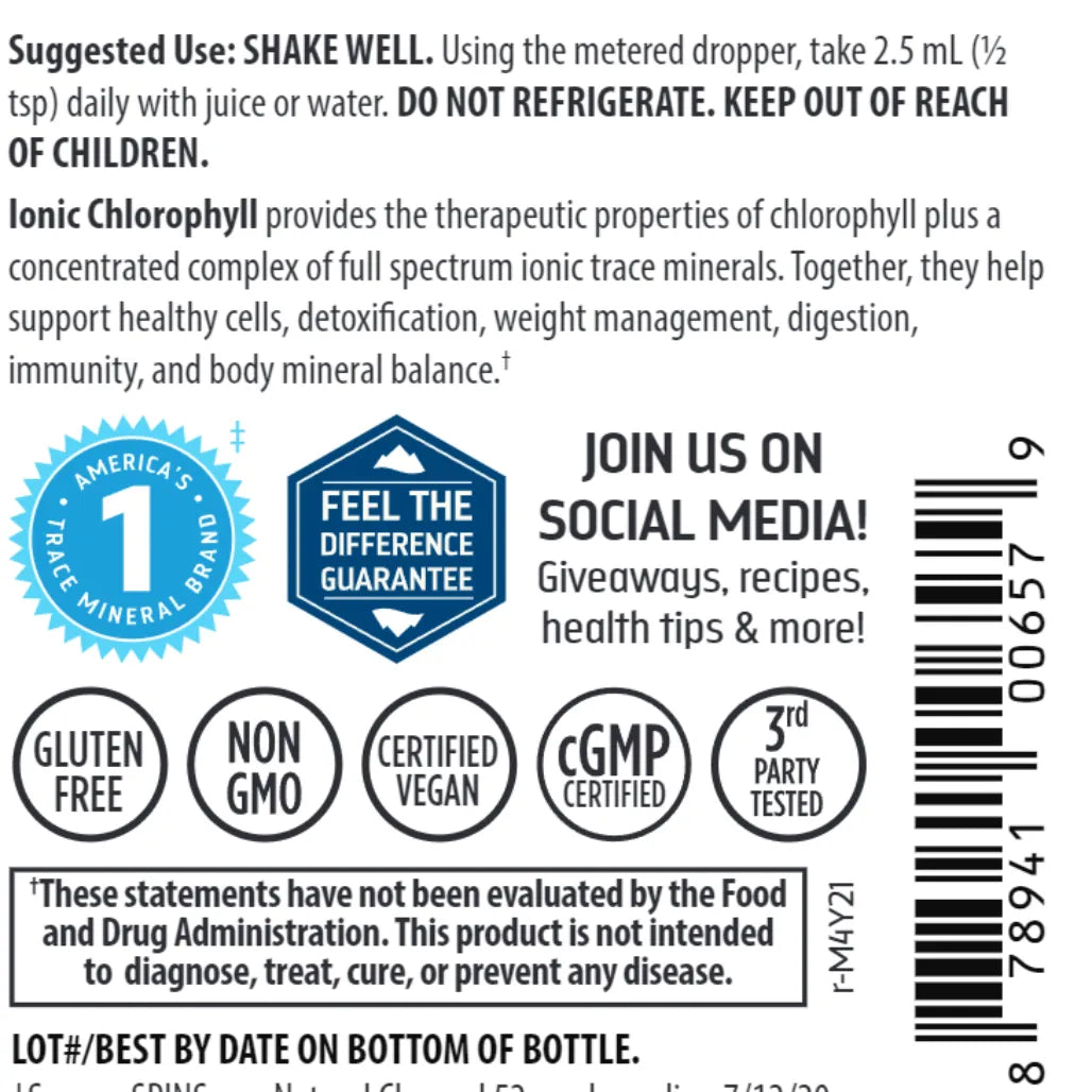 Ionic Chlorophyll Liquid 100mg Trace Minerals Research