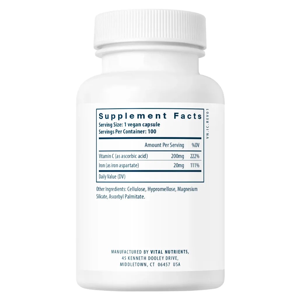 Ingredients of Iron Plus C Dietary Supplement - Vitamin C 200mg, Iron 20mg