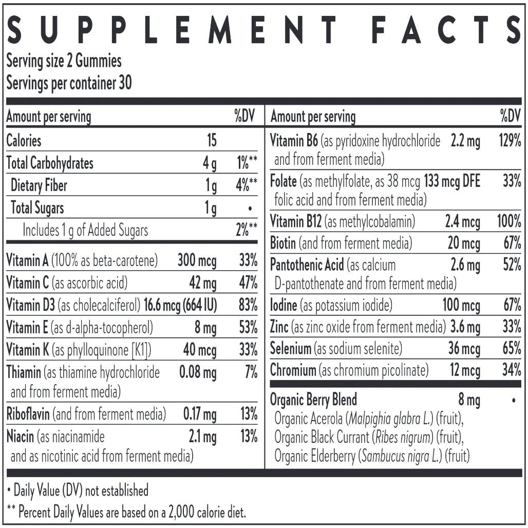 Ingredients of Kid's Multivitamin Gummies dietary supplement - organic berry blend, biotin