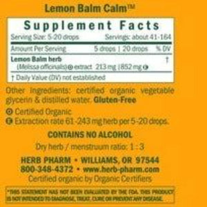 Kids Lemon Balm Calm AF Herb Pharm Ingredients