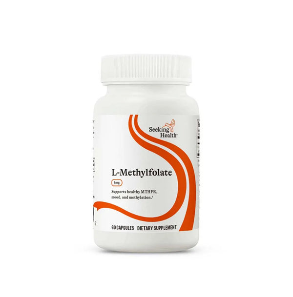 Seeking Health L-Methylfolate 1mg supplement – supports healthy MTHFR function, mood balance, and methylation with active folate.