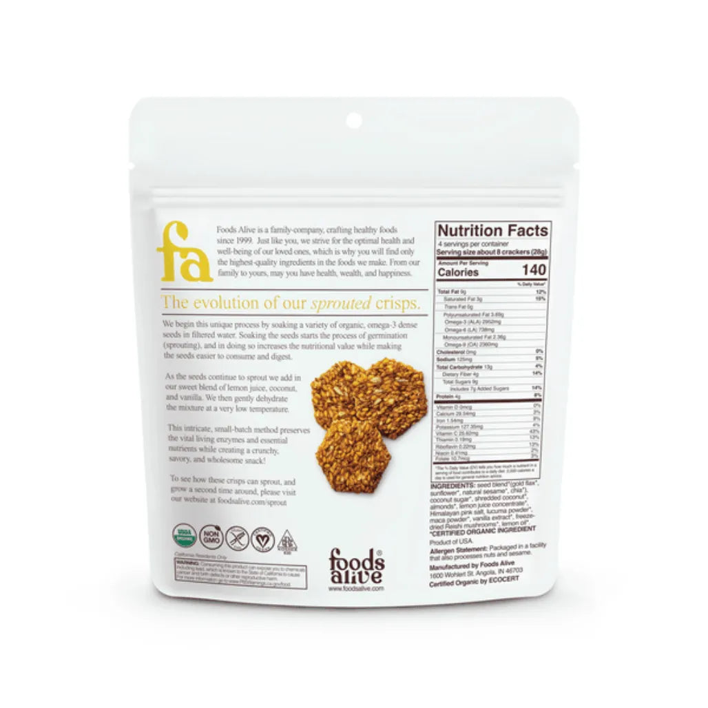 Lemony Lemon Sprouted Crisps by Foods Alive at Nutriessential.com