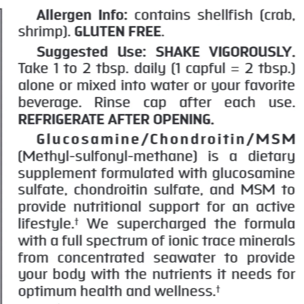 Liquid Glucosamine/Chon/MSM Trace Minerals Research