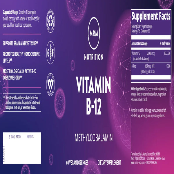 B-12 Methylcobalamin 2000 mcg 60 loz Metabolic Response Modifier