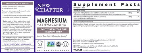 Magnesium + Ashwagandha by New Chapter - Support Bone Muscles and Heart Health