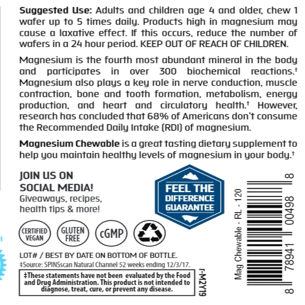 Magnesium Chewable 120 chewable Supplement Ingredients - Magnesium, Ionic Trace Minerals