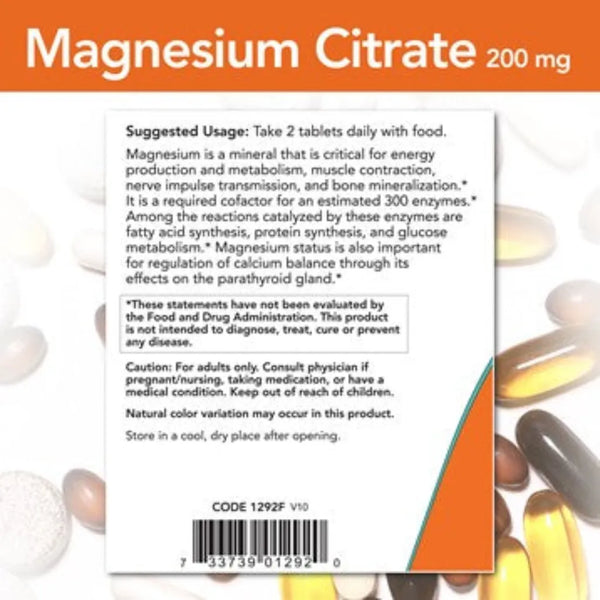 NOW Magnesium Citrate 200 mg - 250 Tablet 