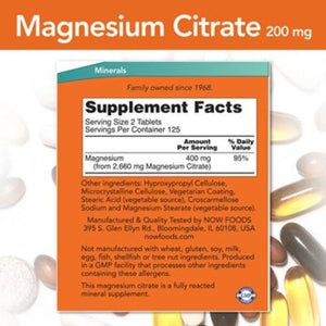 NOW Magnesium Citrate 200 mg - 250 Tablet 