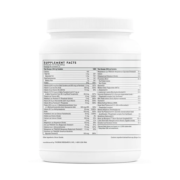 Thorne MediClear Plus 27.3 oz supplement facts